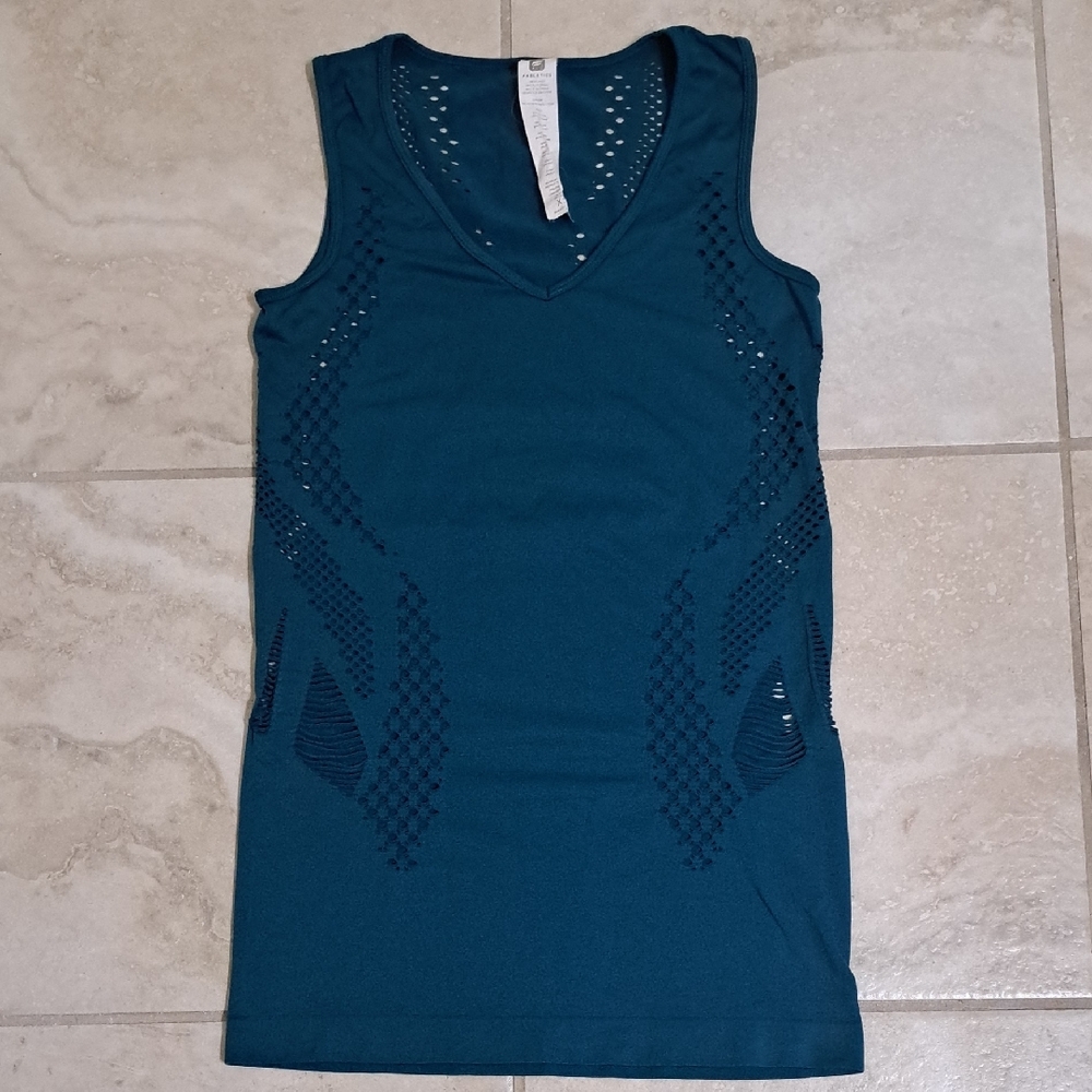 Fabletics Blue Fitted Sleeveless Mesh Tank Top